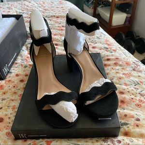 INC scallop block heel black suede. Size 8
